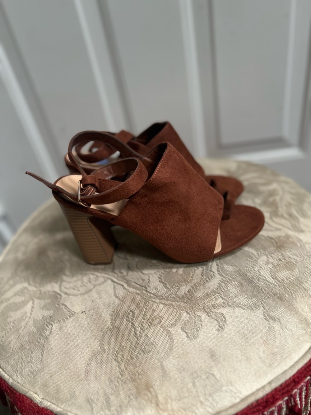 JustFab Brown Suede Open-Toe Block Heel Sandals